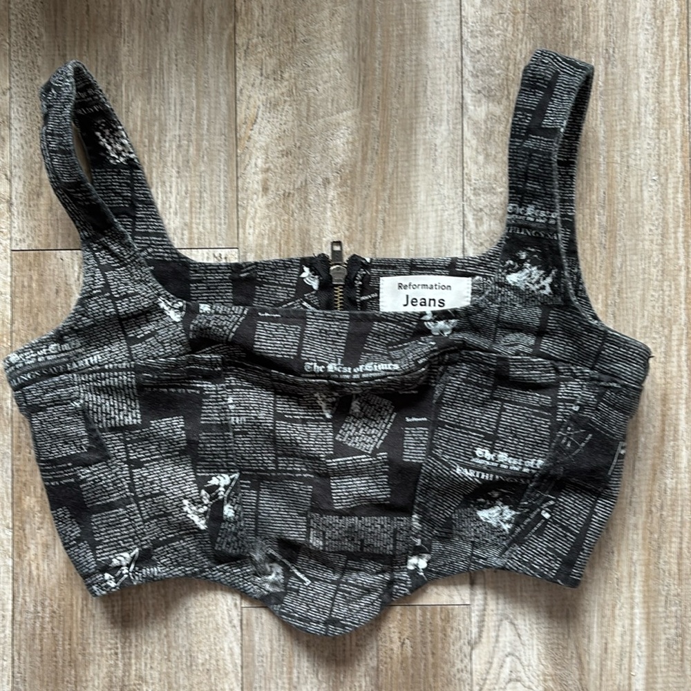 Reformation Newspaper Print Corset